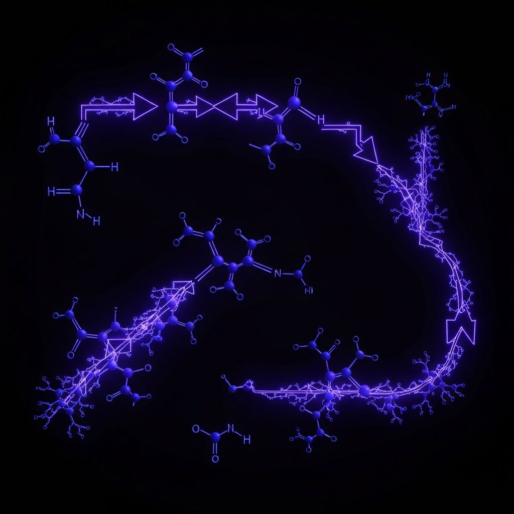 Metabolic pathways visualization with glowing energy networks